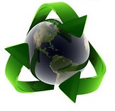 Earth surrounded by green recycling arrows
